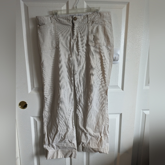 Women's Cream Low Rise 16 Straight Leg Mini Corduroy Pants Pockets Beige Wide - Picture 9 of 12